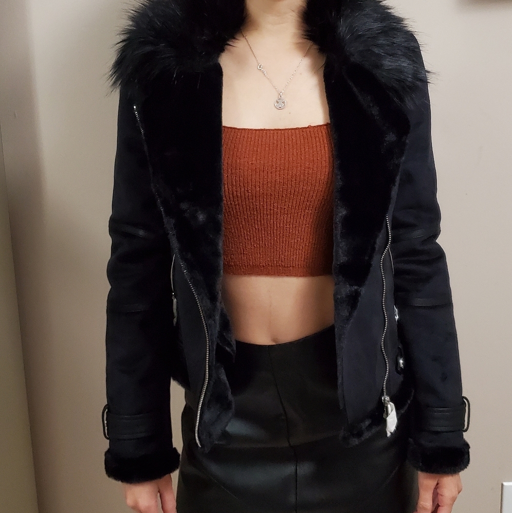 Black Lipsy London Bonded Biker Jacket